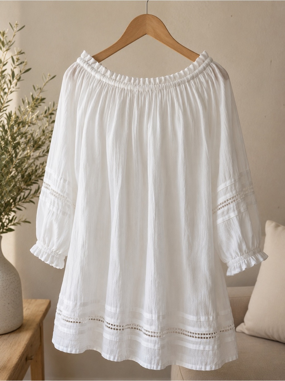 ELAN White Boho Off Shoulder Blouse Made in India S/M/L